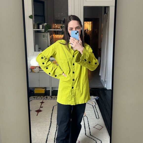 Mandinga Size S Chartreuse Button Down with wide sleeves - Picture 2 of 5